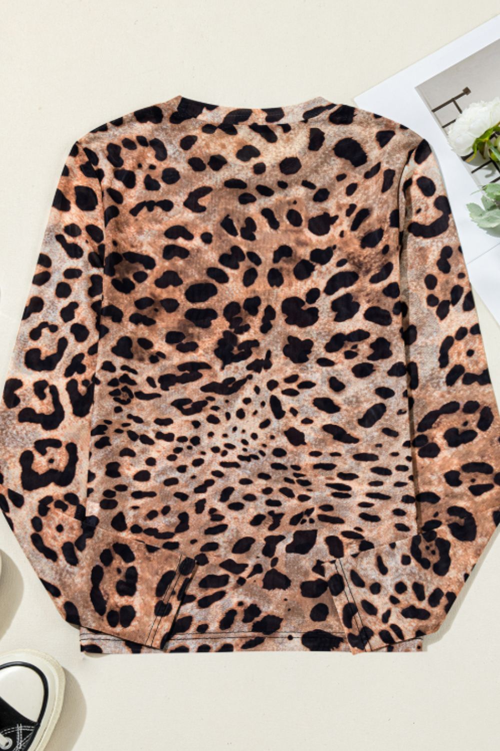 Leopard Round Neck Long Sleeve Blouse