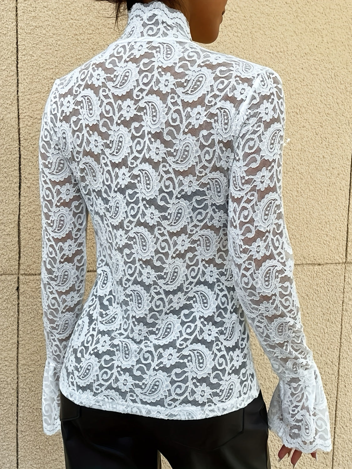 Mock Neck Long Sleeve Lace Top