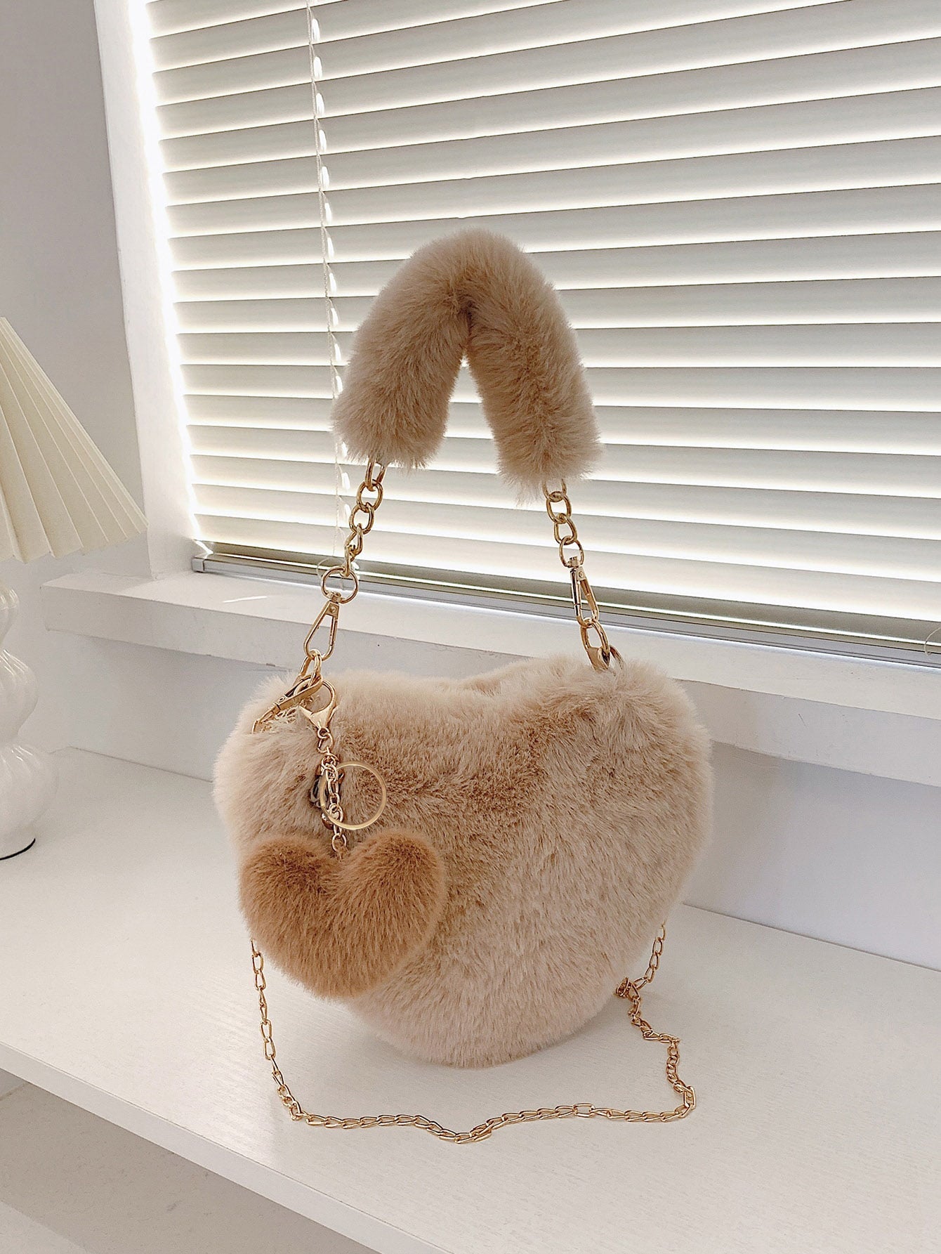 Heart Shape Faux Fur Handbag